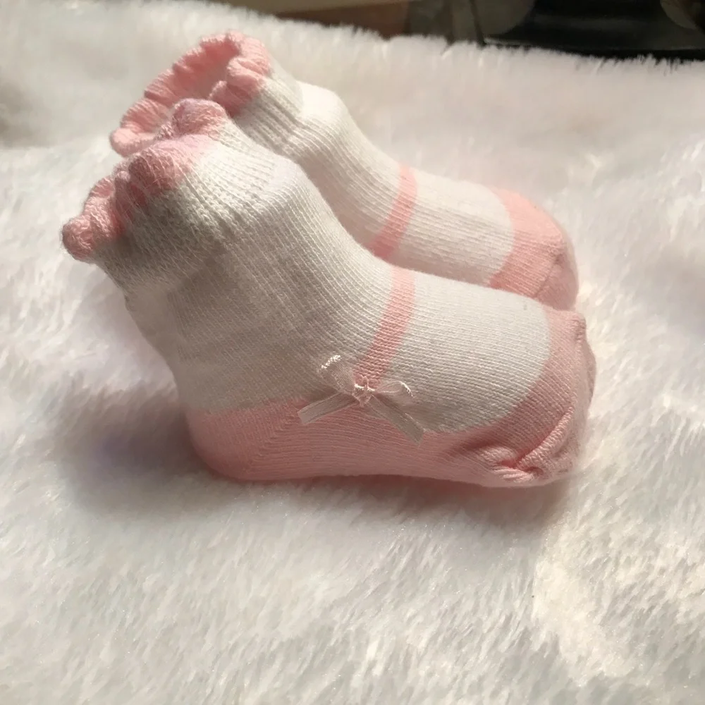 Newborn Baby Pink Bow Ruffle Sock Booties